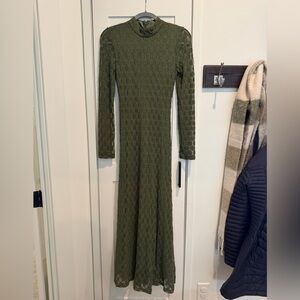 Bardot Textured Long Sleeve Dress in Olive